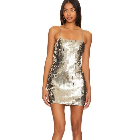 MORE TO COME Yarina Mini Dress in Matte Silver XS Nwt - Picture 1 of 7